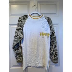 Vintage JNCO Jeans Tiger Camo Long Sleeve Baseball Shirt Size L Skater Punk